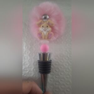 Pink bunny rabbit wine topper with pink fluff ball NEW